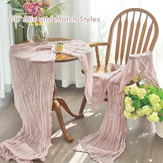 IVAPUPU 4 Pcs Cheesecloth Table Runner - 10ft Dusty Pink Boho Gauze Cheese - Image 5