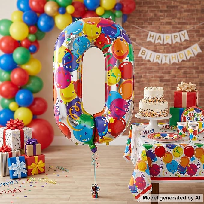 40 Inch Number 0 Balloon Colorful Party Pattern Helium Supported | Large Foil - Image 4