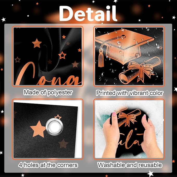 Congratulations Banner Class of 2026 Backdrop Black Orange Graduation Banner - Image 7