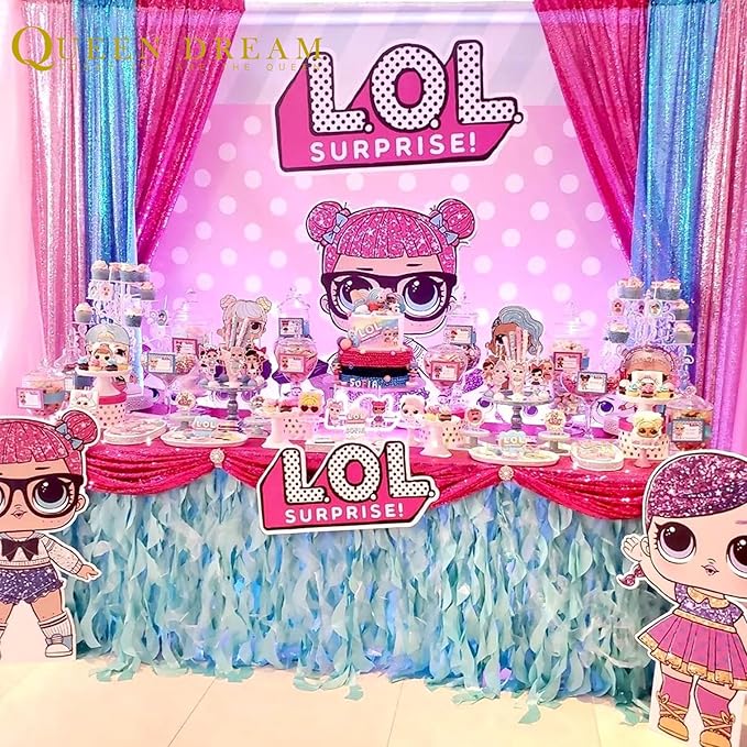 Party Backdrop Curtain 2ftx8ft Hot Pink Backdrop Drapes Curtains Panels with Rod Pockets 6 Pieces Sequin Fabric Flamingo Party Decor