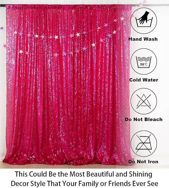 ShinyBeauty Sequin Curtain Fuchsia 4FTx8FT Sequin Photo Backdrop Hot Pink - Image 5