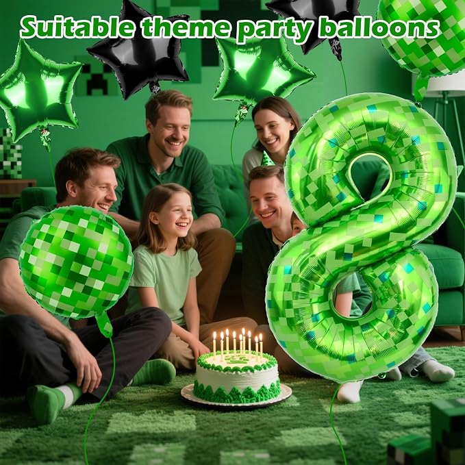 40 Inch Green Pixel Themed Number 8 Balloon Set Foil Balloon - Image 3