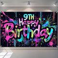 HOMETITUTE Neon 9th Birthday Banner Backdrop Decorations 71x43 Inch | Graffiti by HOMETITUTE
