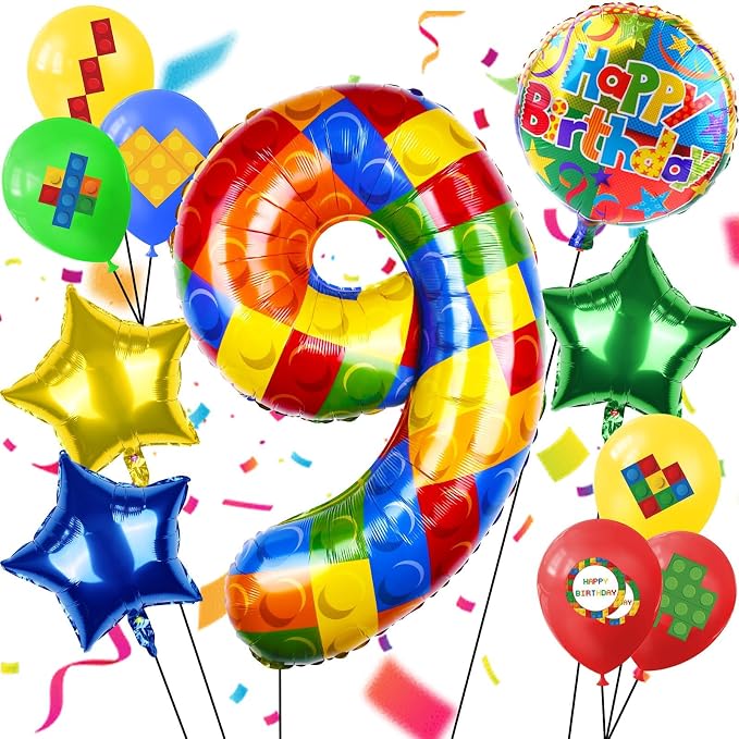 40 Inch Building Block Number Balloon, Colorful Number Block Foil Balloons by AXBMM