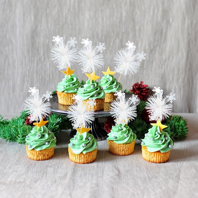 Gyufise 20Pcs Foil Firework Cupcake Toppers Sparkle Tinsel Cake Toppers Tinsel - Image 7
