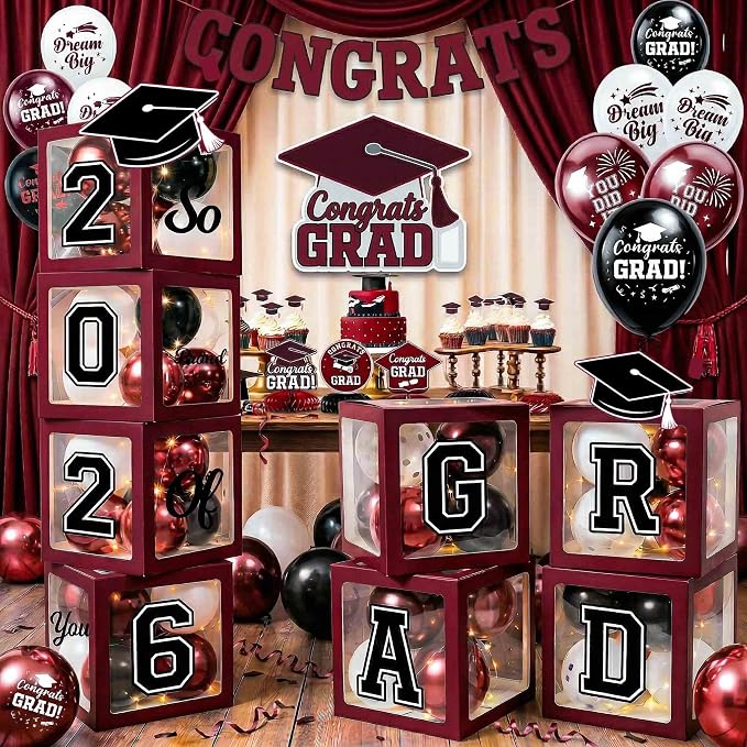 Graduation Decorations Class of 2026 Maroon Balloon Boxes and Arch Garland Kit by makegraduationunforgettable