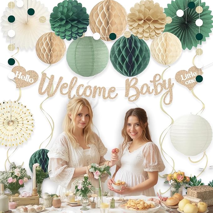 Sage Green Baby Shower Decorations Boy, Pre-Strung, Honeycomb Balls, Paper - Image 6