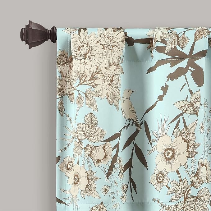 Lush Decor Botanical Garden Curtains Floral Bird Print Light Filtering Window - Image 2