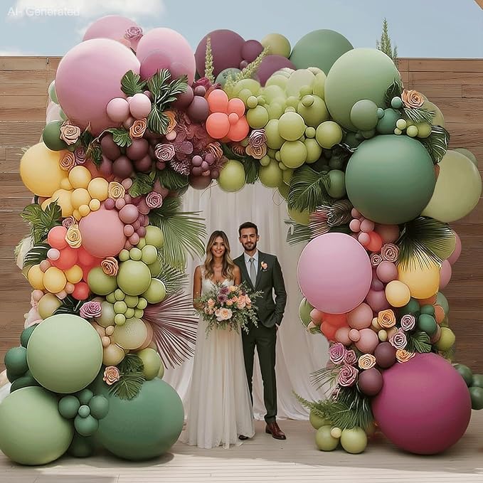 Green Pink Yellow Pastel Balloons Arch Kit, Double Stuffed, Party Decor. | Sage - Image 7