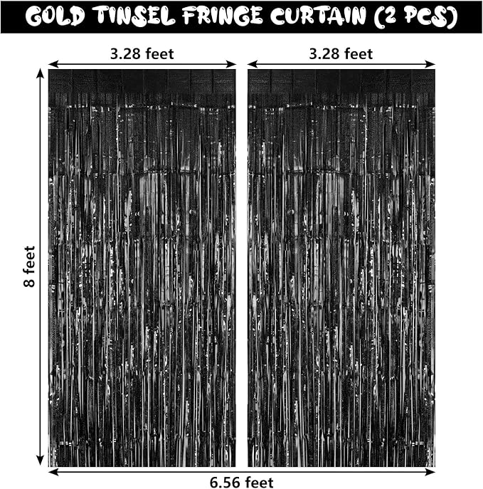 Black Tinsel Foil Fringe Curtain Backdrop, 3.3 x 8.2 ft Metallic Glitter - Image 3
