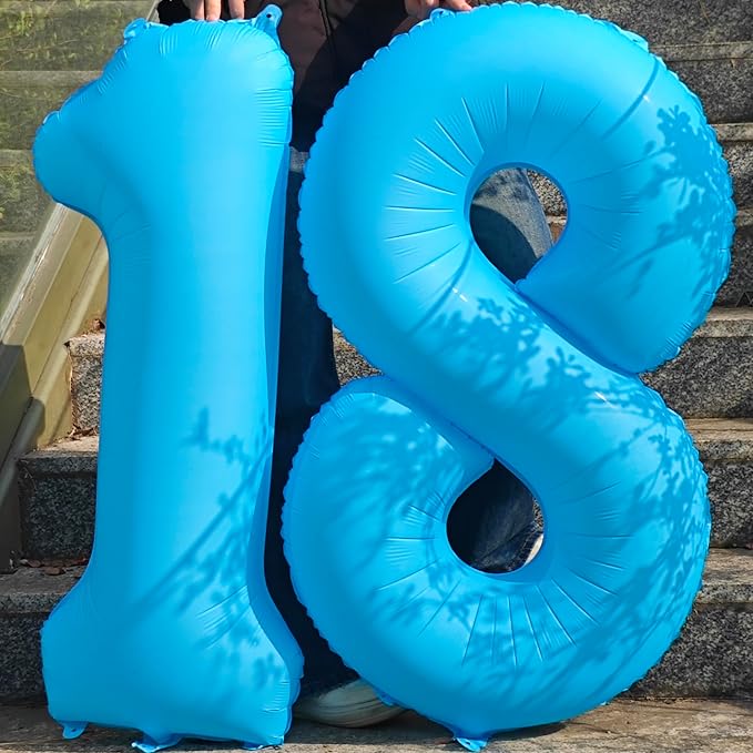 40 in Blue Number Balloon 3 Blue Fluorescent Birthday balloon Number 3 | Helium - Image 4