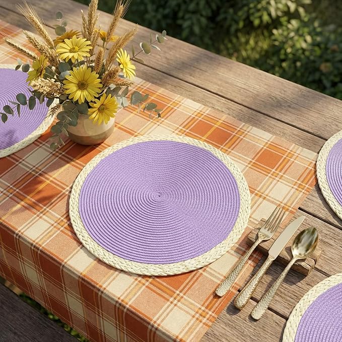 Round Placemats Set of 6, Woven Table Mats, Mint Purple | Braided Paper Edge - Image 5
