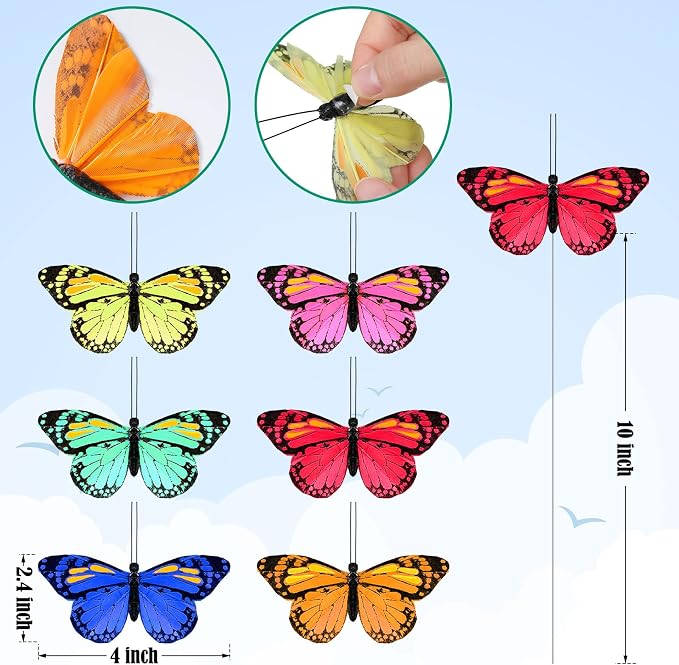 Ysleen 12 Set Monarch Butterfly Decoration Artificial Butterflies Feather Picks - Image 2