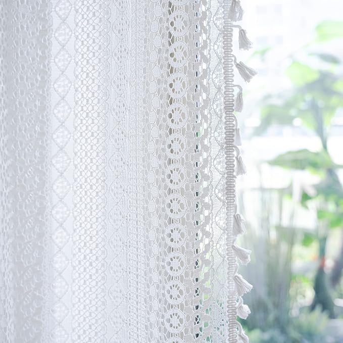 Sutuo Home Boho Sheer Curtain Valance Tier Crochet Lace - Image 3
