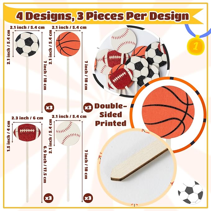 TICIAGA Sports Themed Wooden Floral Picks - Image 2