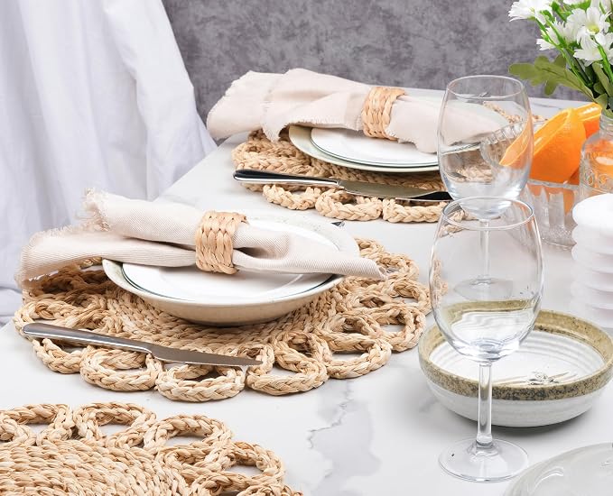 13.8" Corn Husk Woven Round Placemats Set of 8 - Image 3