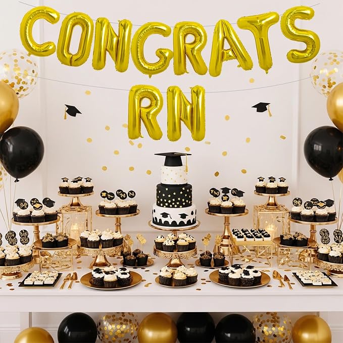 TONIFUL 2026 Nurse Graduation Decorations Gold Congrats RN 2026 Balloons 16 - Image 3