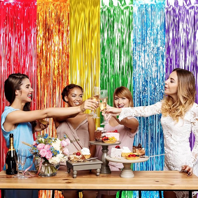 GOER 3.2 ft x 8.2 ft Metallic Tinsel Foil Fringe Curtains Party Photo Backdrop - Image 3
