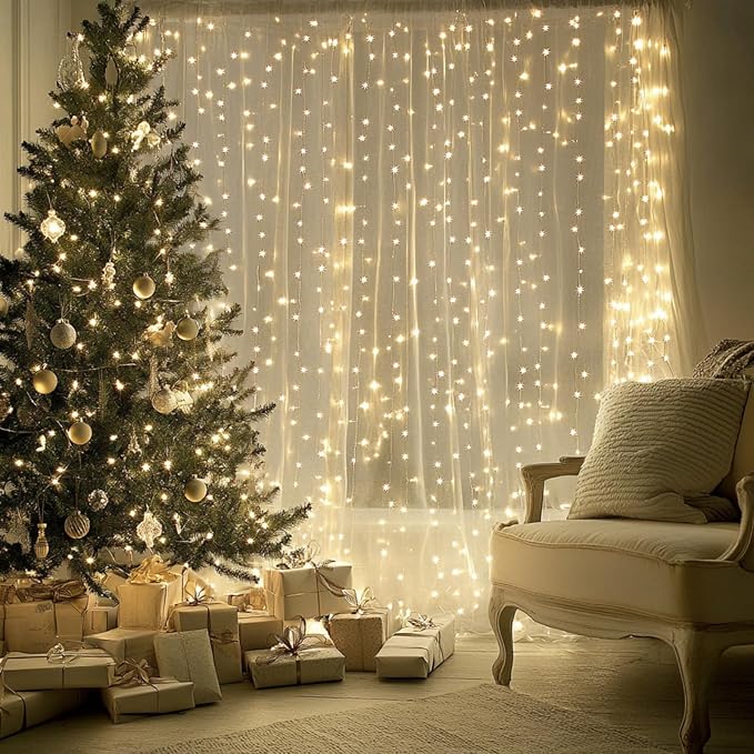 Fairy Curtain Lights, 200 LED Upgraded Tangle-Free Hanging Lights with Remote, USB Plug in String Lights for Bedroom Wall Window Wedding Party Xmas Home Décor - 9.8 x 6.6 Ft, Warm White
