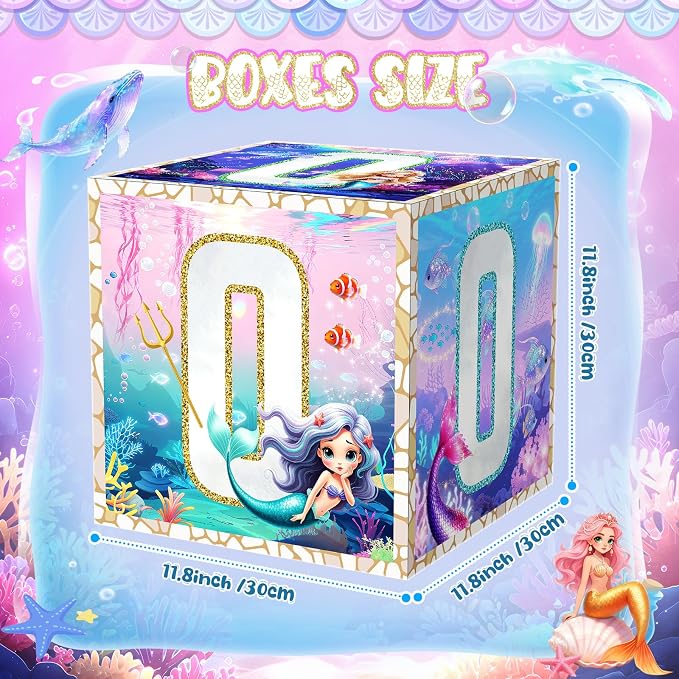 3 Pcs 1st Mermaid Birthday Decorations One Birthday Balloon Boxes Mermaid Party - Image 2