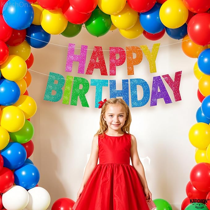 KatchOn Glitter Rainbow Happy Birthday Banner Birthday Decorations 10 Ft | - Image 4