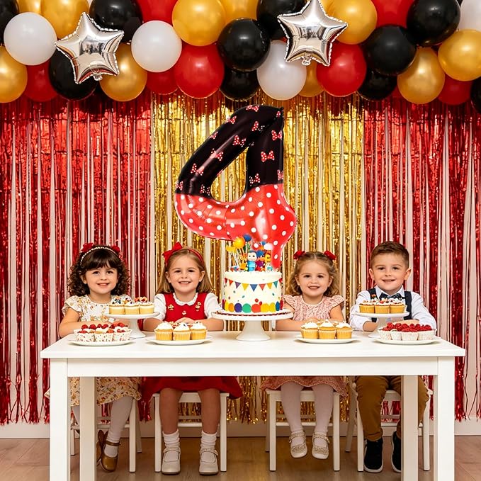 40 Inch Red Cartoon Mouse Number 4 Balloon, Birthday Party Decorations | Black - Image 2