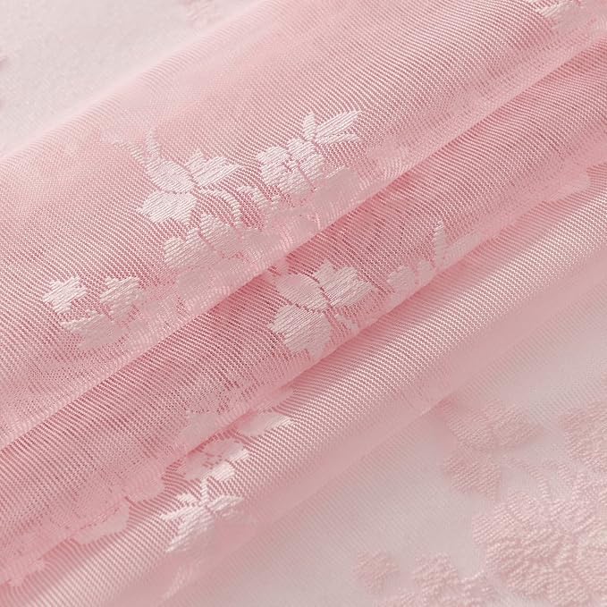 Kotile Pink Floral Sheer Curtains - Image 7