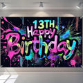 HOMETITUTE Neon 13th Happy Birthday Banner 71x43 Inch Glow Party Supplies | by HOMETITUTE