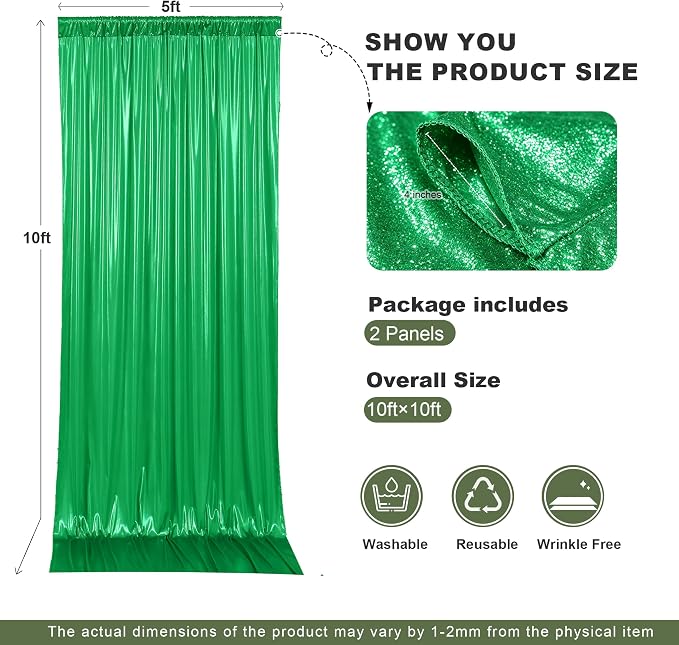 gogoparti 10x10FT Green Sequin Backdrop Curtain - Image 6