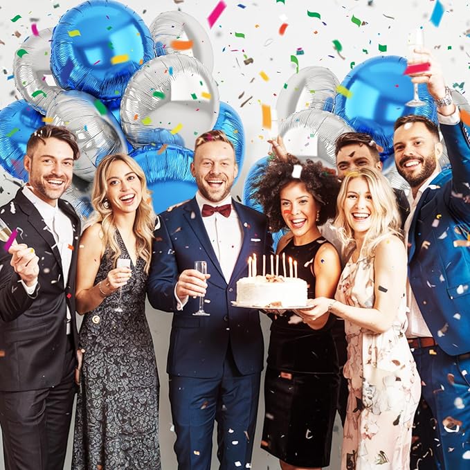 20PCS Blue Silver Round Shaped Foil Balloons, 18 Inch Round Foil Balloon - Image 4