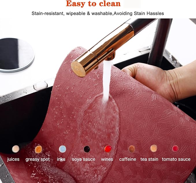 Vinyl Red Placemats Set of 6 Wipeable Waterproof Table Mats | Heat Resistant - Image 4
