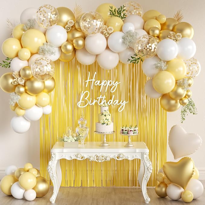 157Pcs Pastel Yellow White and Gold Balloons Garland Arch Kit by MEBAY