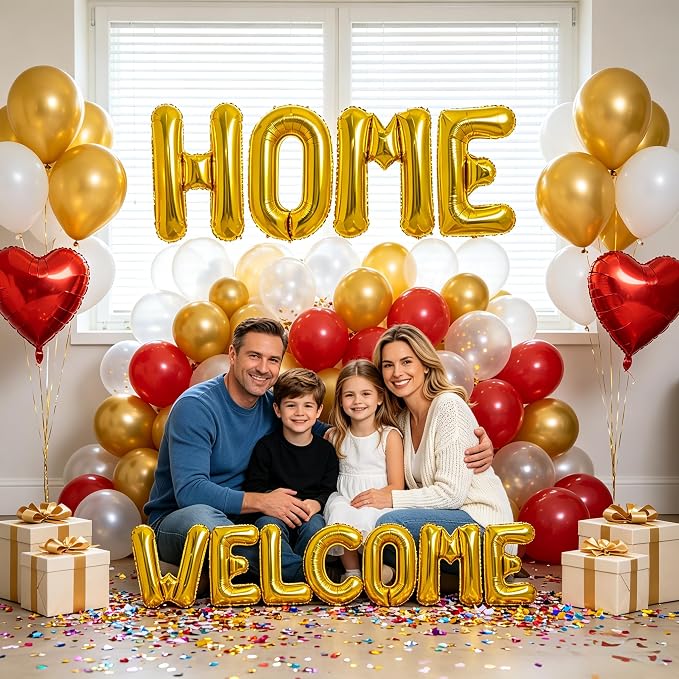 TONIFUL 2 Size Gold WELCOME HOME Foil Letter Balloons Banner Decorations | - Image 3