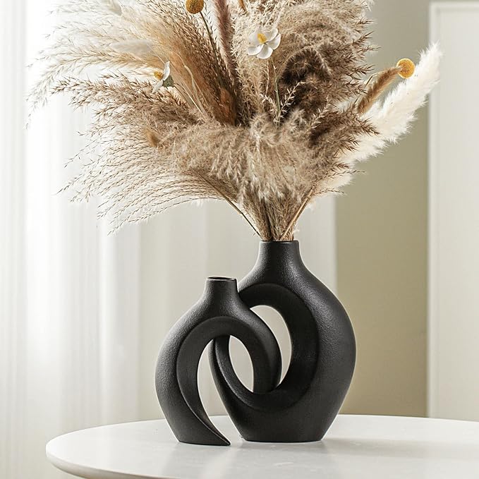 Lvases Snuggle Hollow Modern Ceramic Vase Set of 2 Nordic Pampas Grass Vase | by modernhomedecoration
