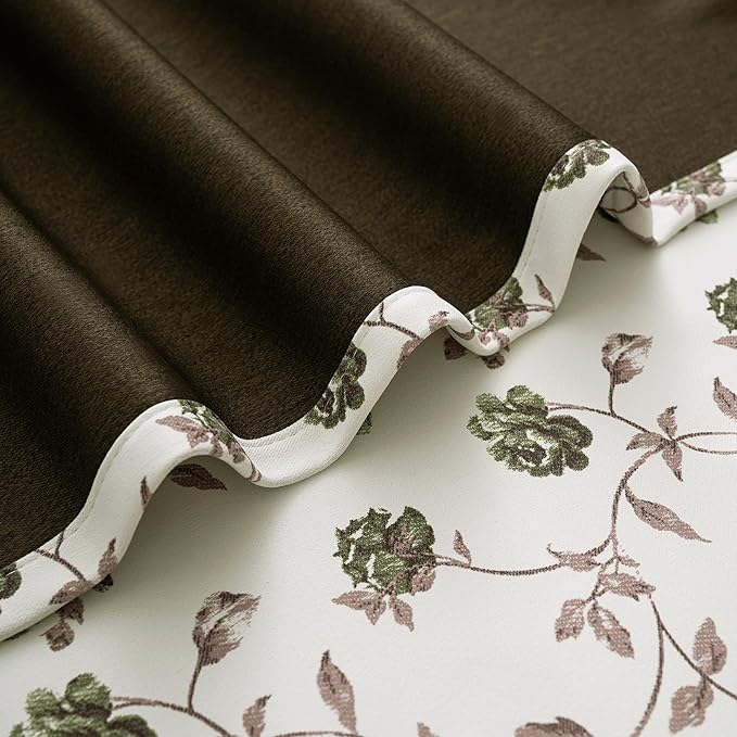 Beauoop Floral 100% Blackout Curtains Bedroom Green Brown 52x96 2 Panels | Rose - Image 6