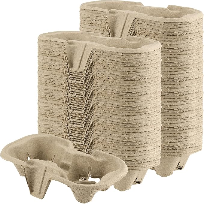 JEUIHAU 100 Pack Pulp Fiber Drink Carrier Tray by JEUIHAU