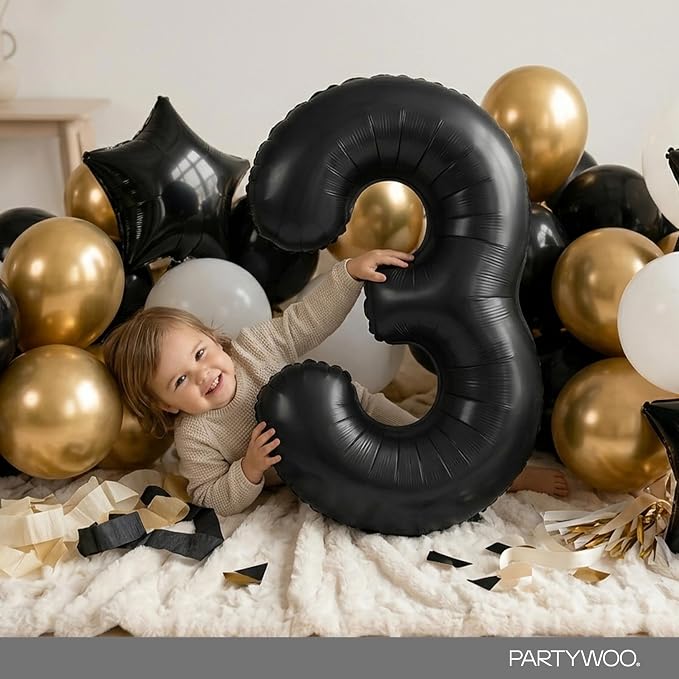PartyWoo Number Balloons 40 Inch Black Number 3 Kit 25pcs - Image 3