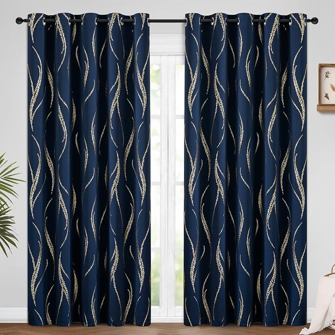 Yakamok Navy Blue Blackout Curtains - Image 2