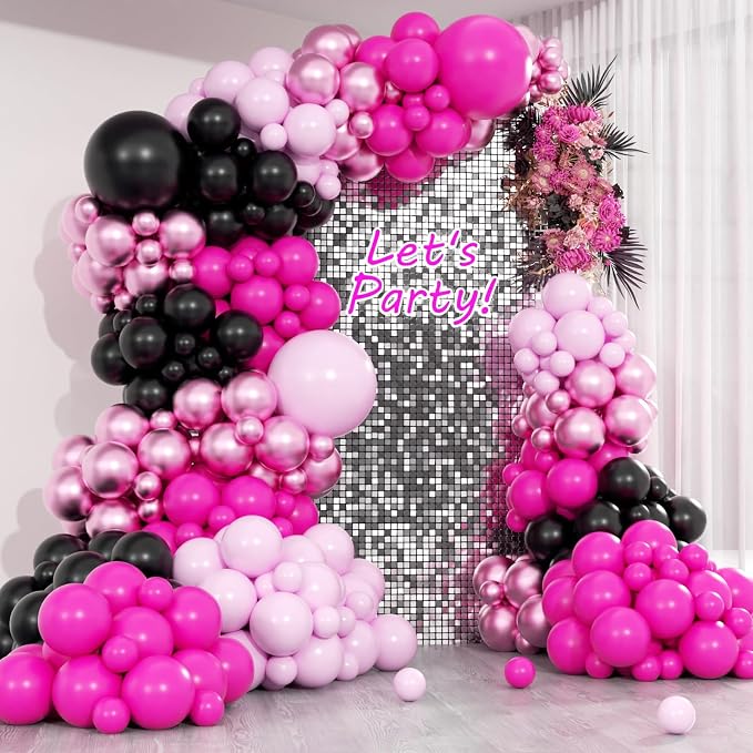 148Pcs Pink and Black Balloons Garland Arch Kit by Unknown