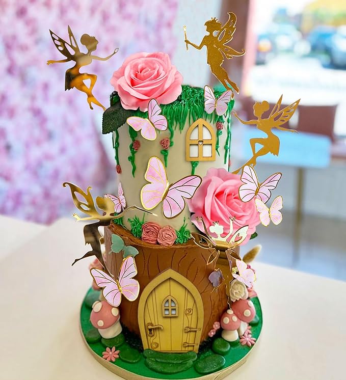 JeVenis Pink Fairy Cake Decoration Mushroom Cake Decoration Fairy Cake Decoration Garden Fairy Cake Decoration Fairy Party Supplies Fairy Party Favors