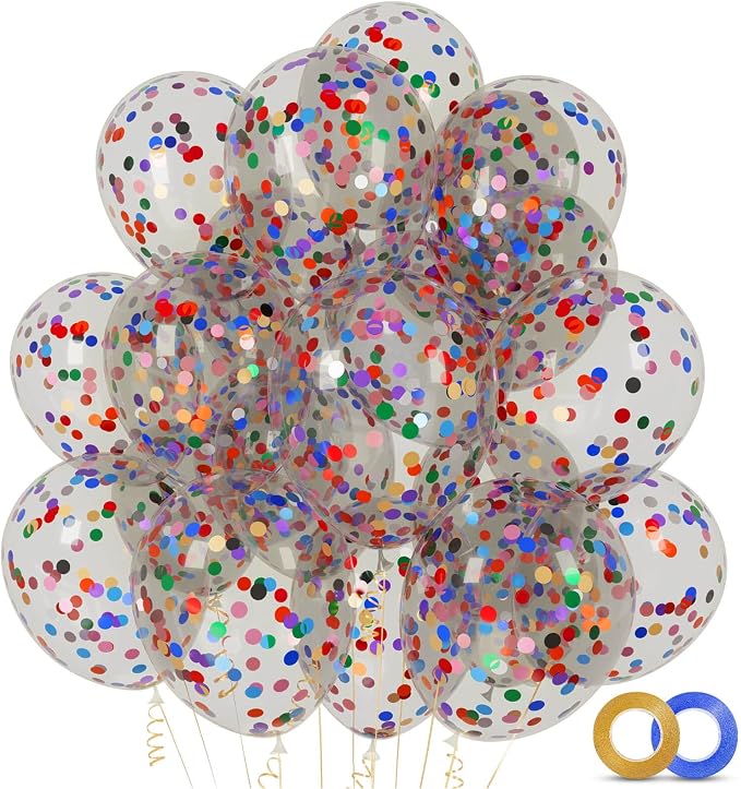 100pcs Rainbow Multicolor Confetti Balloons 12 inch | Clear Balloons Filled by ASIYUHY