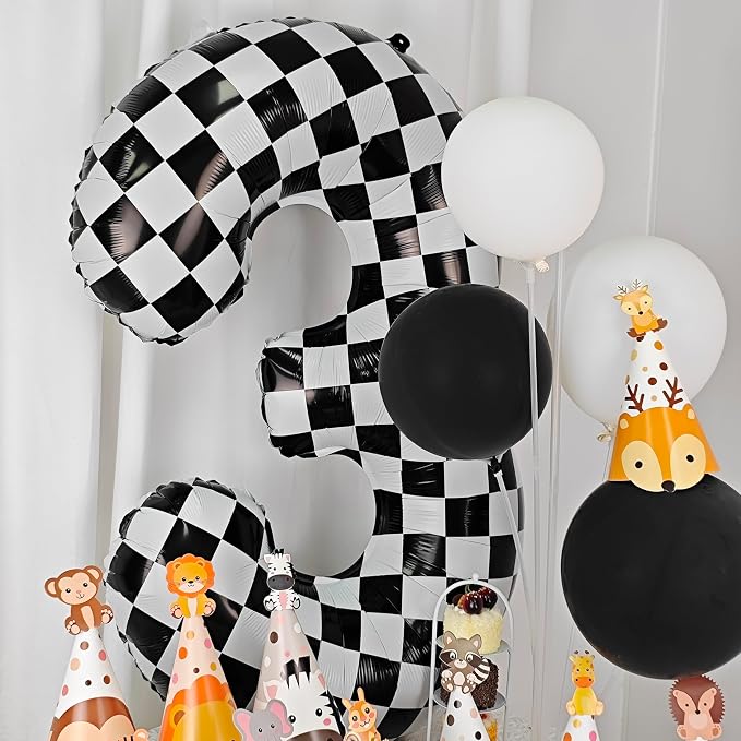40In Black White Checkered Number 9 Balloon Race Car Digital Foil 9 Balloon | - Image 6