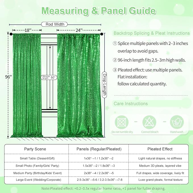 6x8FT Glitter Green Sequin Backdrop Curtain - Image 6