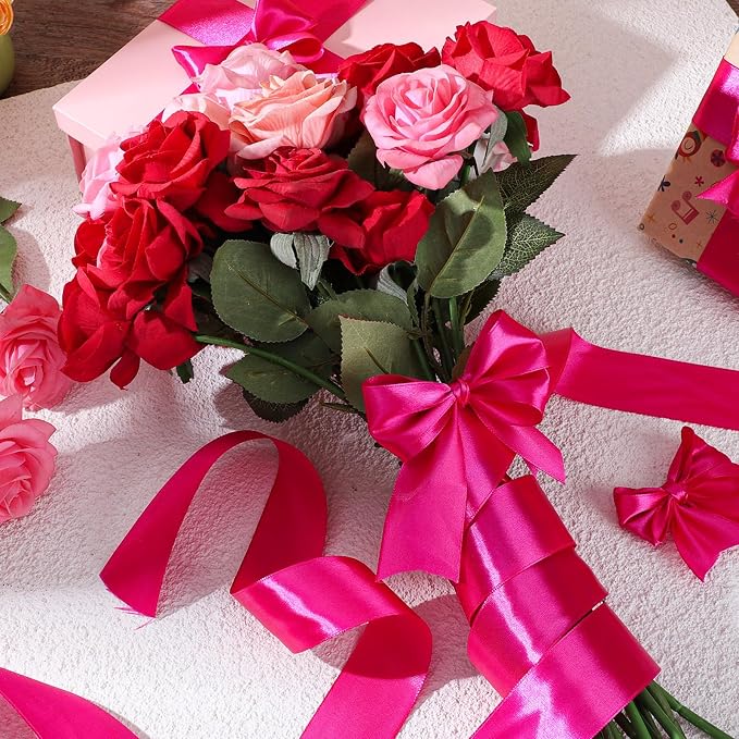woric Hot Pink Satin Ribbon 1 1/2 Inch 60 Yards Pink Bows Decor | Polyester - Image 6
