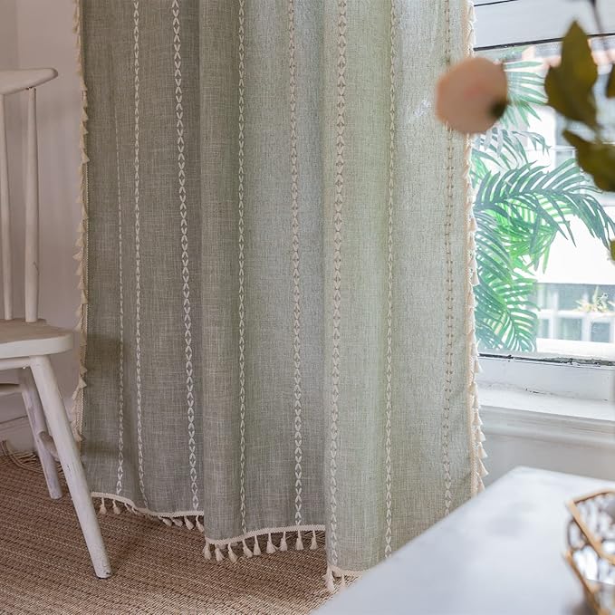 RoomTalks Green Modern Farmhouse Textured Curtains - Image 5