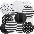Treela 12 Pack Black and White Paper Lanterns Back to School 8" Round Hanging by Treela