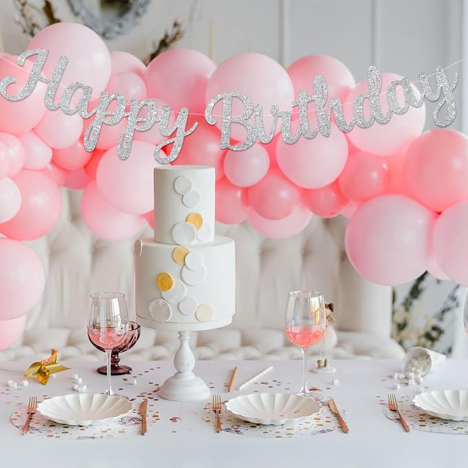 Silver Happy Birthday Banner, Pre-Strung Glitter Silver Birthday Sign, 10 Feet - Image 5