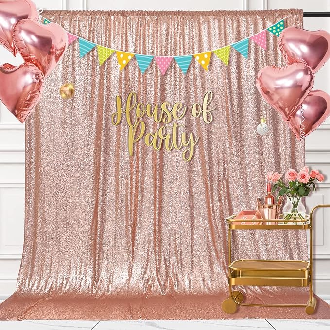 PartyDelight Rose Gold Sequin Backdrop Curtains 6x8ft | Sparkly 3mm sequins - Image 3