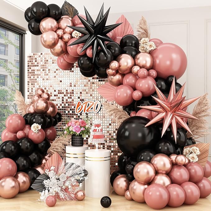 Dusty Pink and Black Balloon Arch, Blush Pink Balloon Garland by BTZO