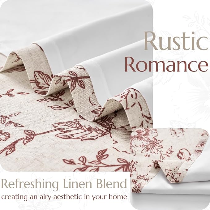 jinchan Red Floral Linen Curtains Lined 96 Inch Farmhouse Back Tab 2 Panels | - Image 3